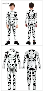 Detailed view of kids animal print cosplay catsuit, featuring front and back display.