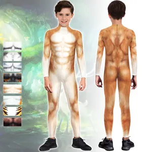 Kids Animal Digital Print Cosplay Jumpsuit Boys Girls Halloween Stage Performance Costume Long Sleeve Bodysuit