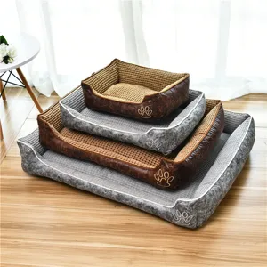 Ensemble de lit pour chien et chat en velours côtelé et cuir synthétique pour toutes les saisons