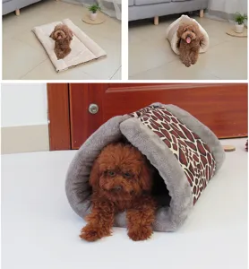Lit pour animal pliable et sac de couchage tunnel, tapis chaud en peluche pour chiens et chats.