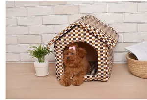 Casa per animali chiusa inverno caldo piccolo cane gatto letto lavabile a quadretti