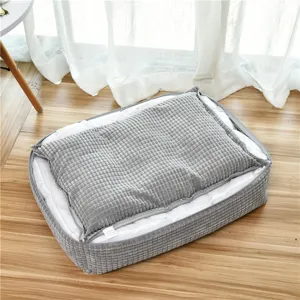 Lit pour animaux en gaufre grise pour chiens et chats, coussin lavable pour toutes saisons.