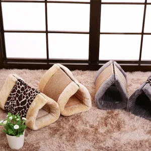 Lit Chaud et Doux pour Animaux de Compagnie Tapis pour Chat et Chien Imprimé Léopard et Carreaux Sac de Couchage Pliable