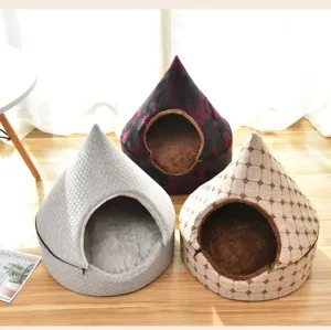 Cozy enclosed teardrop pet bed house for cats and small dogs warm plush cave bed