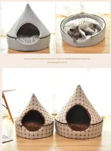 Versatile 2-in-1 pet cave bed, foldable warm cat tent and cozy sleeping mat for small dogs.
