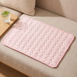 Summer pet cooling mat ice silk dog cat pad soft breathable pink rectangular pet mat
