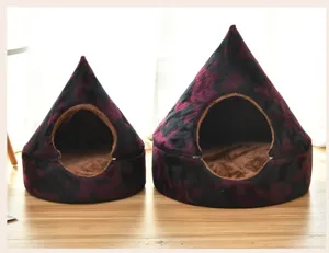 Enclosed cone pet bed, soft plush interior, detachable washable cat house for small dogs.