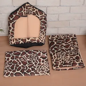 Comoda cuccia chiusa con stampa giraffa per gatti e cani piccoli calda e lavabile