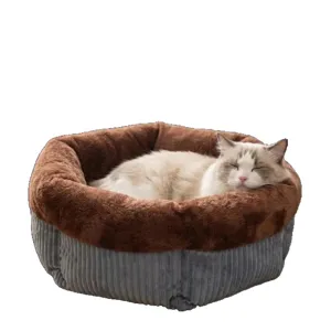 Comfortable soft plush cat bed round warm sleeping bag pet pad for cute cats and dogs