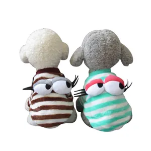 Cute striped pet dog clothes winter warm puppy apparel with funny big eyes design for pets