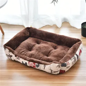Fluffy plush pet dog cat bed warm indoor rectangular nesting couch for small medium pets