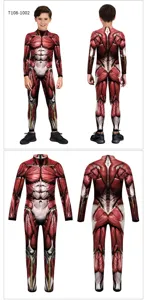 Kids Halloween 3D Human Muscle Print Bodysuit Costume Funny Cosplay Party Jumpsuit Outfit