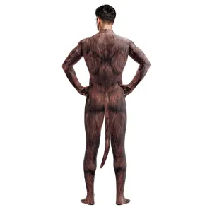 Tuta Aderente Cosplay Animale con Stampa Muscoli Orso Bruno Realistico per Uomo Tuta Integrale con Coda per Spettacolo Teatrale Festa