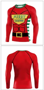 Men's 3D Printed Christmas Muscle Long Sleeve Compression Shirt Fitness Athletic Top