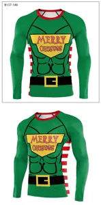 Detailed view of the Christmas elf 3D print muscle compression long sleeve shirt.