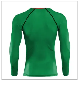 Detailed back view of men's Christmas elf themed compression sports shirt for fitness.