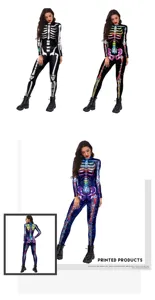 Halloween Skeleton Print Bodysuit Women Cosplay Carnival Party Jumpsuit Outfit
