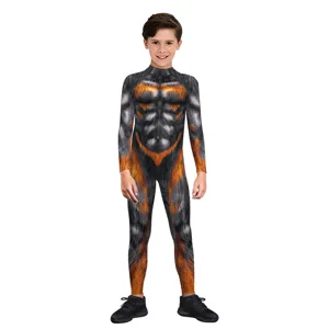 Kids Animal Cosplay Costume Digital Printed Long Sleeve Jumpsuit Bodysuit Halloween Party Performance Outfit