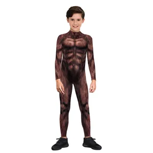 Kids Animal Cosplay Jumpsuit Long Sleeve Tiger Print Bodysuit Children Performance Party Costume For Girls