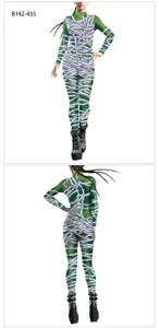 Green mummy bandage print bodysuit, creative design tight cosplay costume for adults.