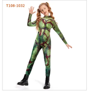 Childrens Halloween cosplay jumpsuit green zombie costume long sleeve printed outfit for kids