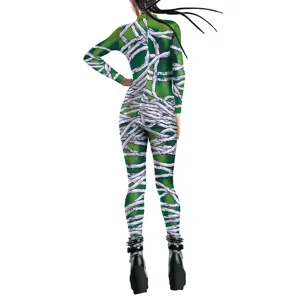 Green rope print full body catsuit adult costume for party cosplay stretch jumpsuit outfit