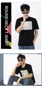 Stylish black men's round neck t-shirt with graphic print, comfortable casual summer top.