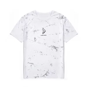 Men's short-sleeve t-shirt with grey tie-dye pattern and chest print graphic top summer fashion