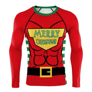 Men Christmas 3D Printed Muscle Long Sleeve Compression Shirt Gym Fitness Workout Top