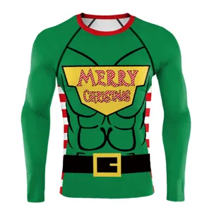 Christmas 3D printed muscle long sleeve compression shirt men's fitness sports activewear