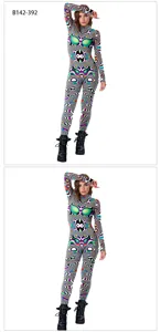 Psychedelische digitale print lange mouw strak bodysuit, feestkostuum voor dames.