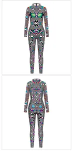 Volwassen psychedelische digitale print met lange mouwen bodysuit kostuum voor feest detail.