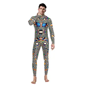 Heren digitaal geprinte psychedelische strakke jumpsuit volledig lichaam kostuum voor feestje.