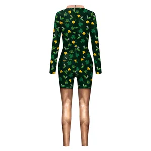 St. Patrick's Day 3D clover printed long sleeve romper for women festival jumpsuits