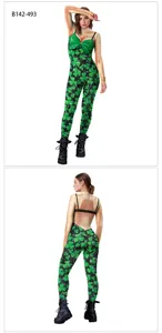 St. Patrick's Day green shamrock long sleeve jumpsuit costume for adult women performance