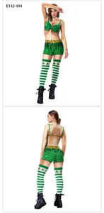 St. Patrick's Day adult performance costume long-sleeve bodysuit party outfit for women