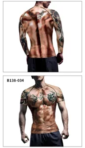 Homme fitness 3D muscle tatouage impression compression chemise sport gym entraînement haut.