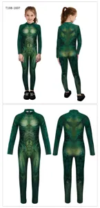Kids Halloween 3D Digital Print Monster Costume Green Bodysuit Cosplay Outfit Fun