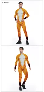 Detailed view of men's 3D digital print animal costume jumpsuit for Halloween party performance.