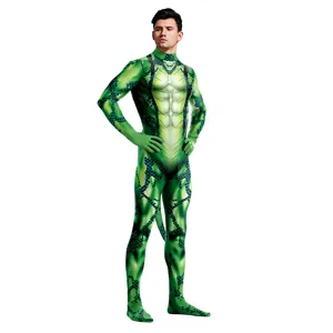 Herren Halloween Cosplay Bodysuit Schlangenmuster Bedruckt Langarm Stehkragen Ganzkörper Jumpsuit Party Auftritt Kostüm