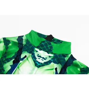 Grünes Schlangenprint Halloween Cosplay Body, Stehkragen mit Reißverschluss Kostüm.