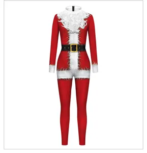 Weihnachten herren 3d digitaldruck weihnachtsmann anzug kunstfell besatz bodysuit kostüm