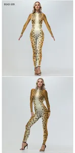 Detailed view of women's 3D animal print full-body jumpsuit cosplay costume for party.
