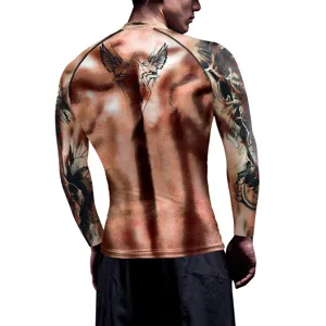 Maillot de compression homme manches longues impression tatouage muscle fitness sport