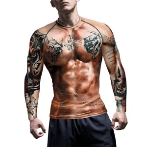 T-shirt de compression tatouage muscle 3D homme haut de sport fitness entrainement