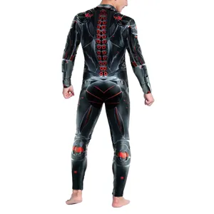 Men's sci-fi mechanical 3D print bodysuit cosplay jumpsuit rear view display main image