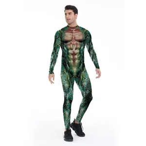 Womens Halloween 3D Digital Print Animal Cosplay Costume Long Sleeve Jumpsuit Bodysuit Party Performance Outfit