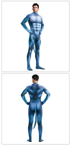 Blue animal cosplay full body morphsuit digital print jumpsuit for men performance party