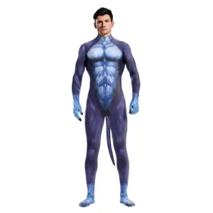 Blue animal cosplay costume full body zentai suit digital print stretch jumpsuit