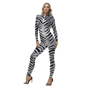 Halloween animal cosplay party costume zebra print 3D digital printing slim jumpsuit for women